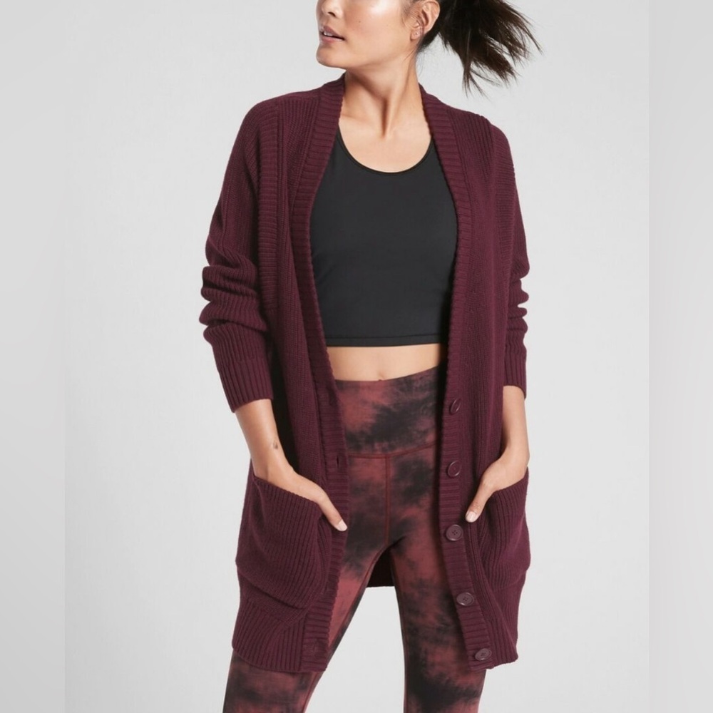 Athleta West End Oversized Knit Cardigan Maroon XS